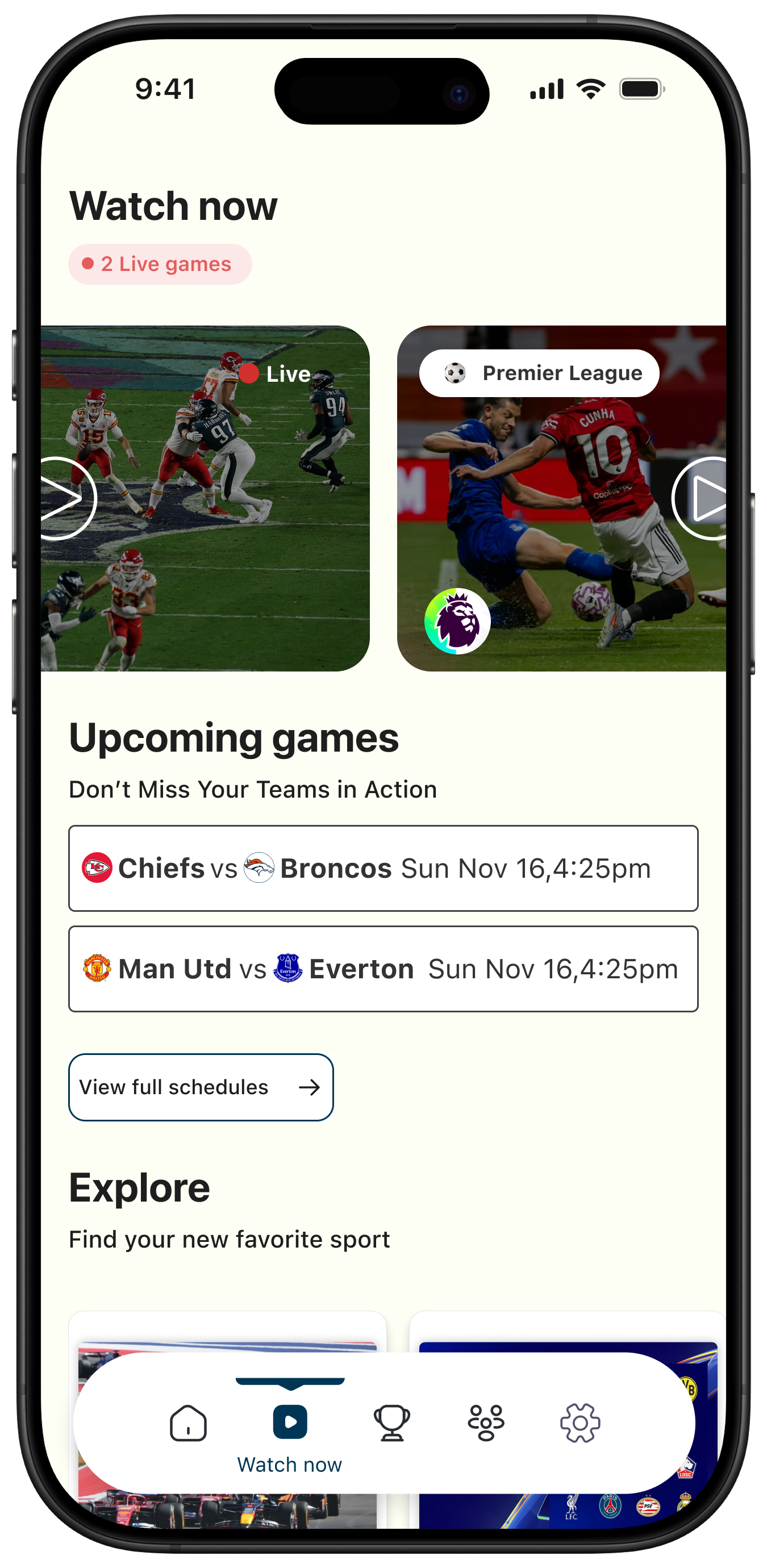 Live games in horizontal module after iteration