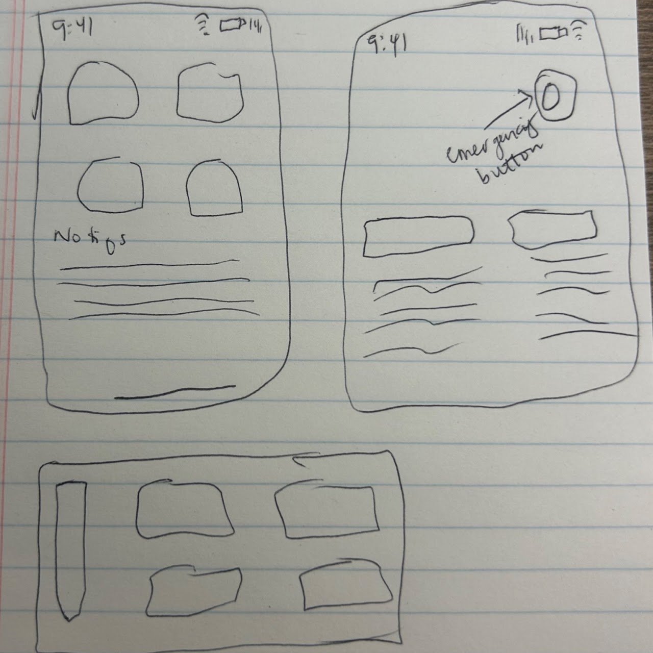 Low fidelity wireframes for AI Healthcare Companion