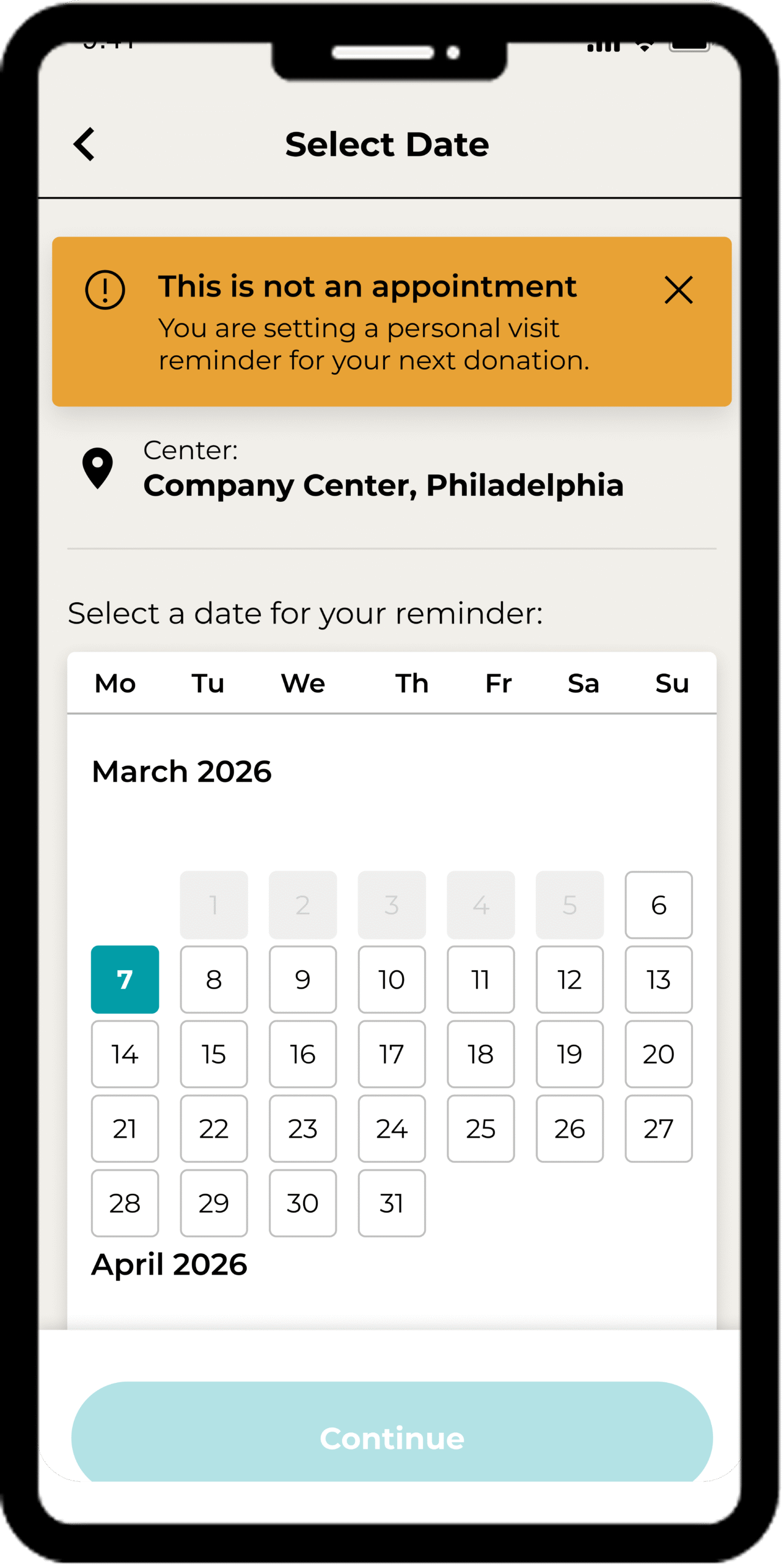 Visit reminder flow screen showing the updated reminder experience