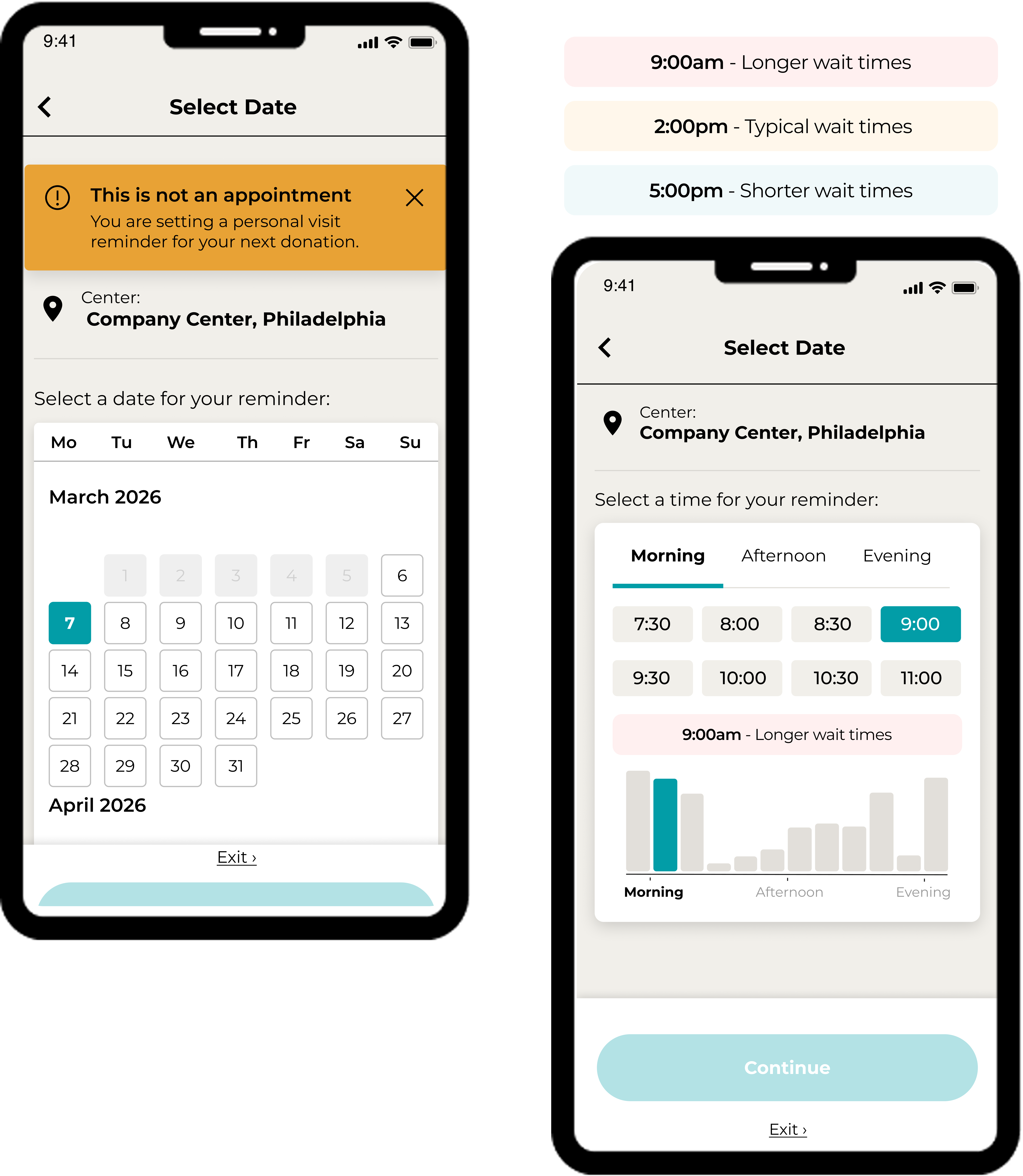 Updated visit reminder flow showing top banner and improved busy indicator