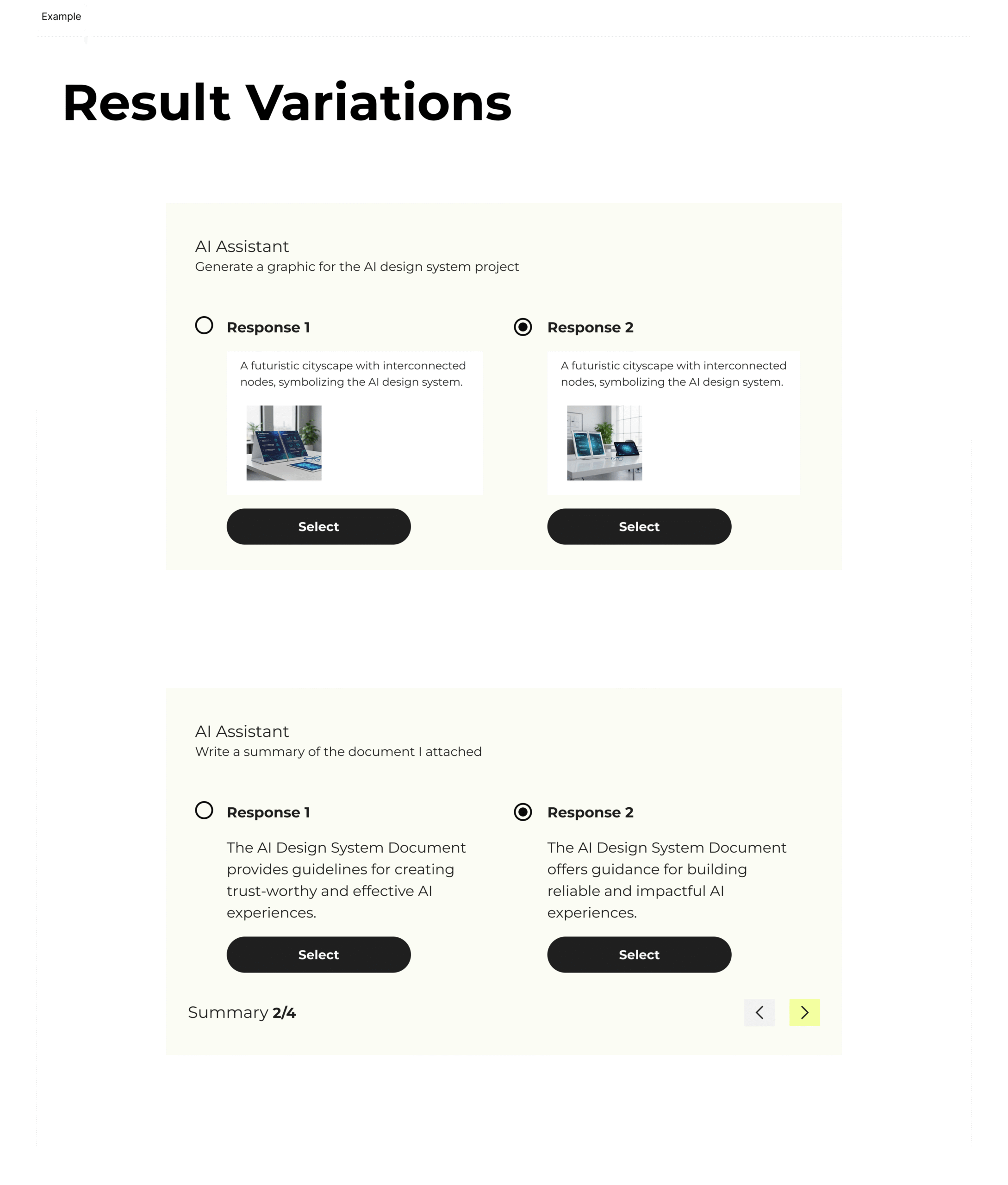 Result Variations component preview