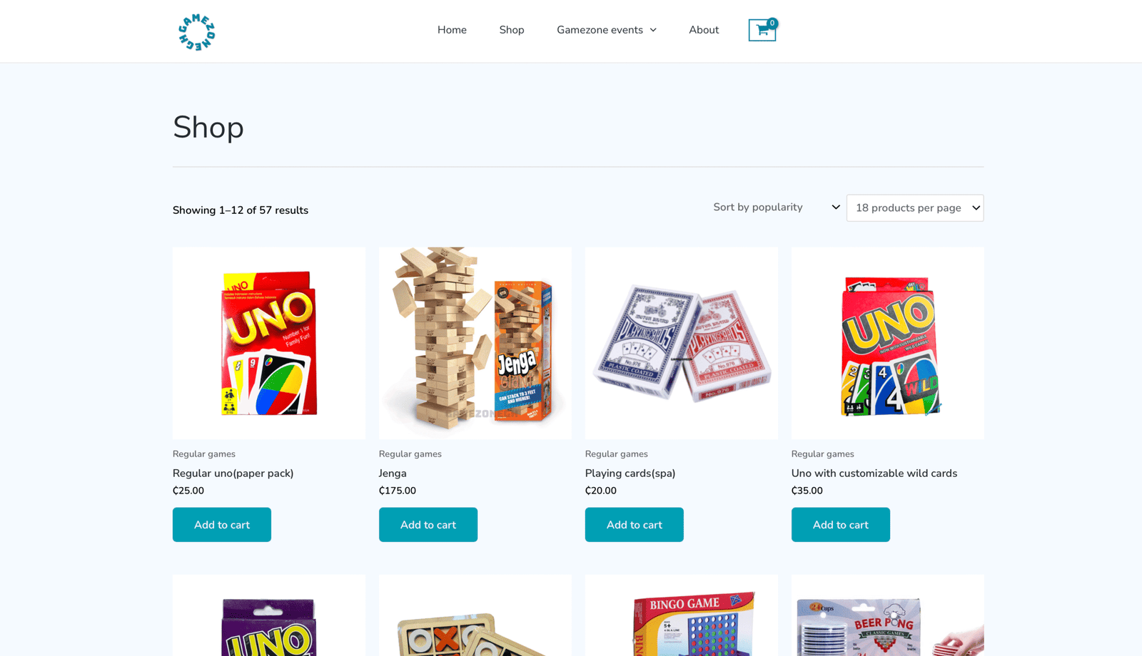 Gamezone shop page
